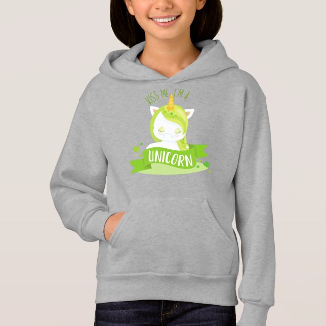 St. Patrick's Day, Clovers, Kiss Me I'm Unicorn Hoodie (Vorderseite)