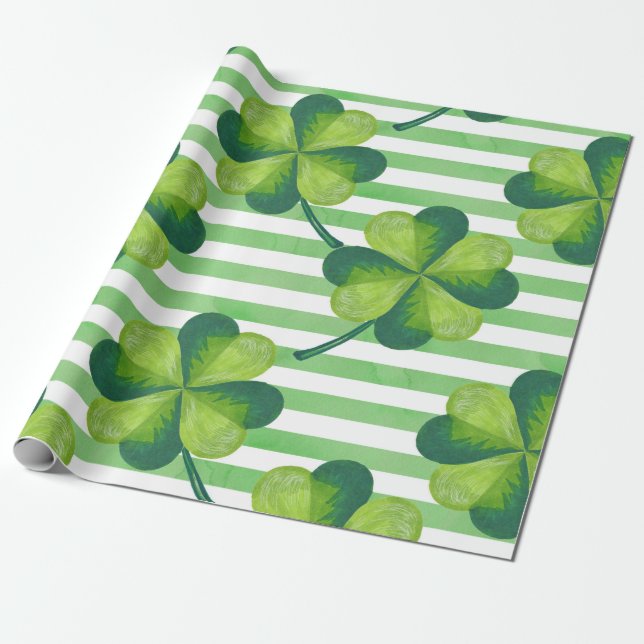 St. Patrick's Day Clovers Trendy Stripes Geschenkpapier (Ungerollt)