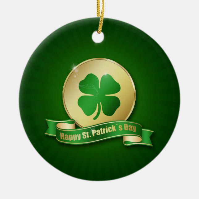 St. Patrick's Day Coin Kleeblatt Keramikornament (Vorne)