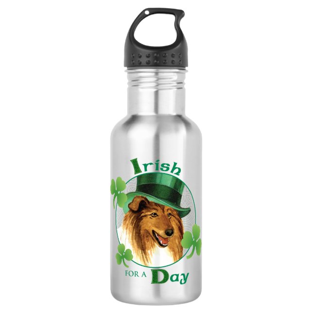St. Patrick's Day Collie Edelstahlflasche (Vorderseite)
