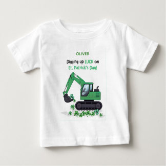 St Patricks Day Construction Excavator Digging Up Baby T-shirt