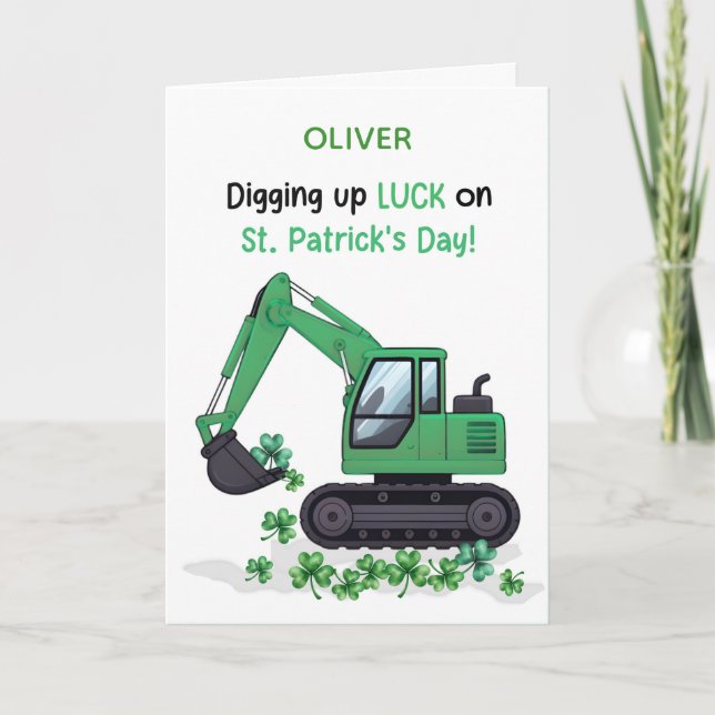 St Patricks Day Construction Excavator Digging Up  Karte (Vorderseite)