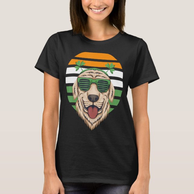 St Patrick's Day Cool Dog Head Sunglass Retro Iris T-Shirt (Vorderseite)