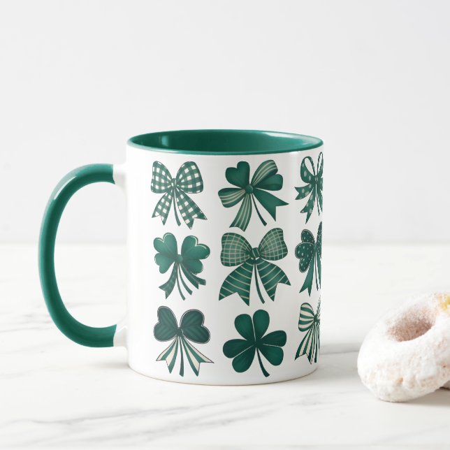 St. Patrick's Day Coquette Bows Kleeblatts Tasse (Mit Donut)