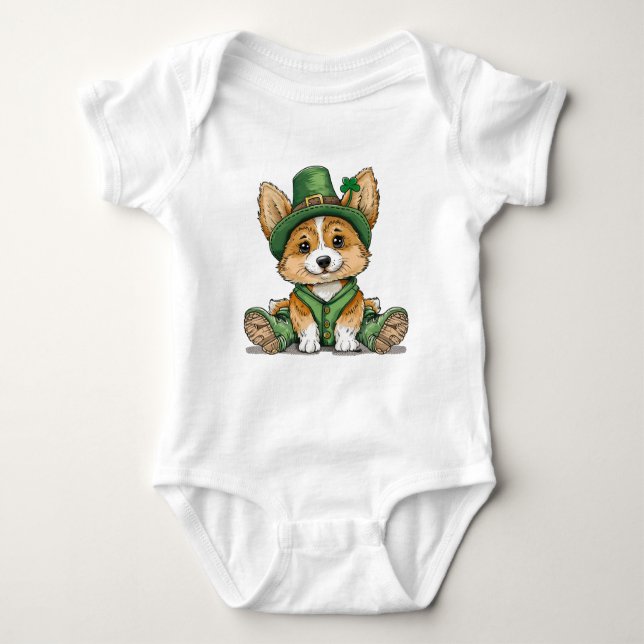St. Patrick's Day Corgi Dog Baby Strampler (Vorderseite)