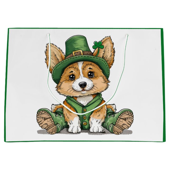 St. Patrick's Day Corgi Dog Große Geschenktüte (Vorderseite)
