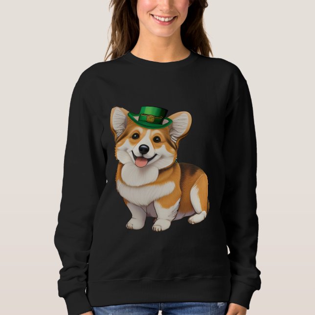 St Patrick's Day Corgi Dog Irish Shamrock Leprecha Sweatshirt (Vorderseite)