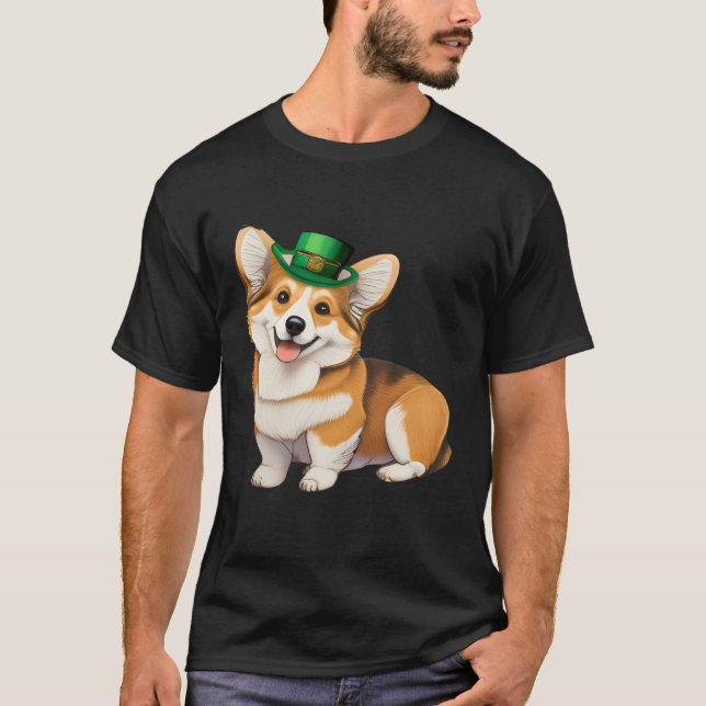 St Patrick's Day Corgi Dog Irish Shamrock Leprecha T-Shirt (Vorderseite)