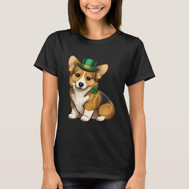 St Patrick's Day Corgi Dog Irish Shamrock Leprecha T-Shirt (Vorderseite)