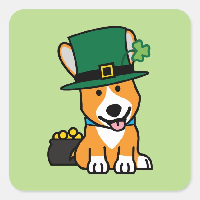 St. Patrick's Day Corgi Leprechaun Hund Welpe Dogg Quadratischer Aufkleber (Vorderseite)