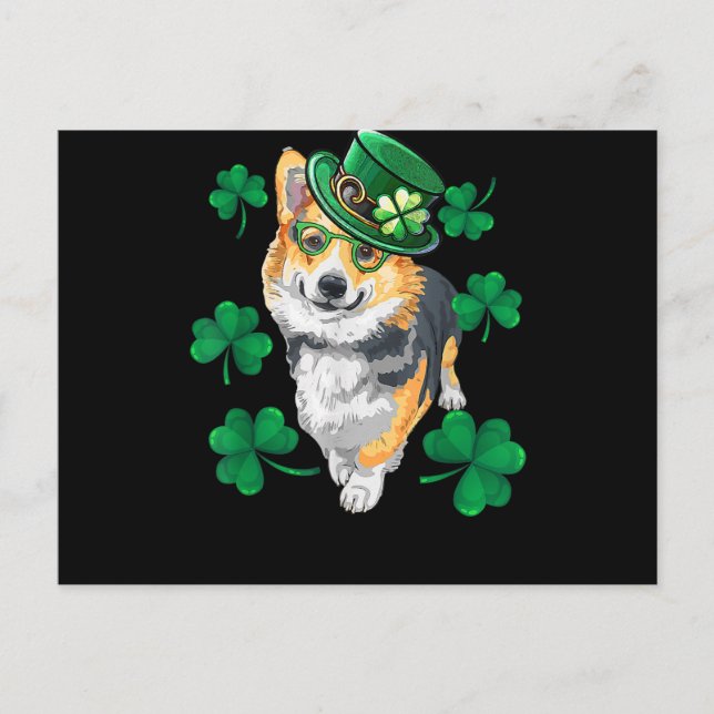 St Patrick's Day Corgi Postkarte (Vorderseite)