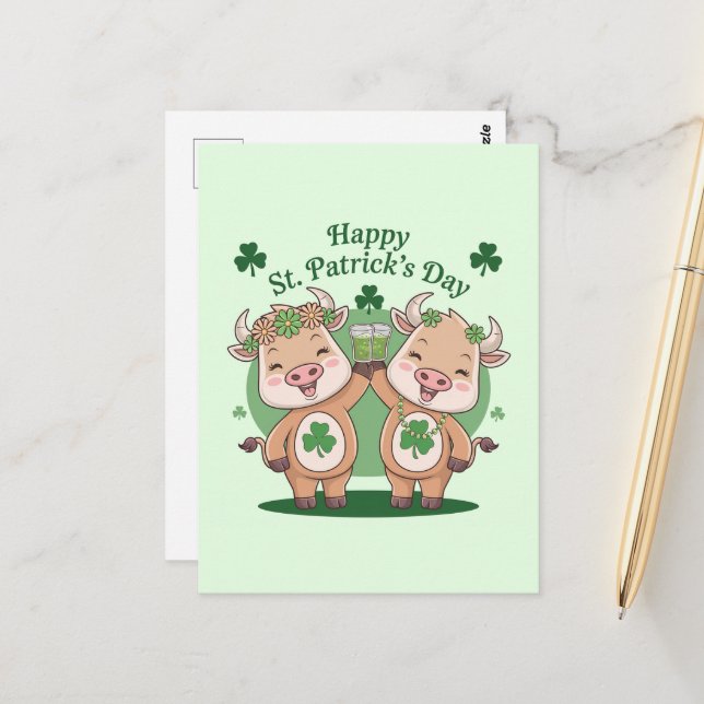 St Patricks Day Cows Postkarte (Vorderseite/Rückseite Beispiel)