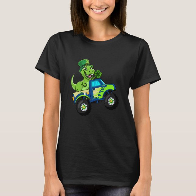 St Patricks Day Cute Dinosaur Monster Truck T-Shirt (Vorderseite)