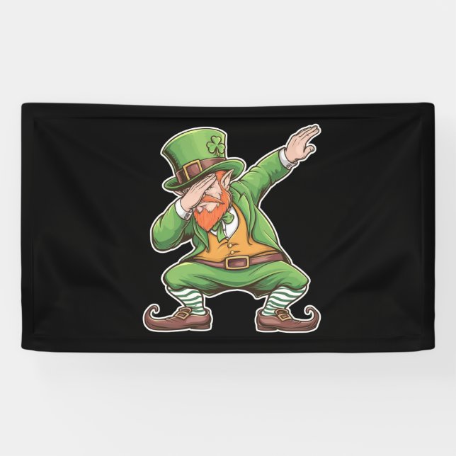 St Patricks Day Dab Dabbing Leprechaun Green Banner (Horizontal)