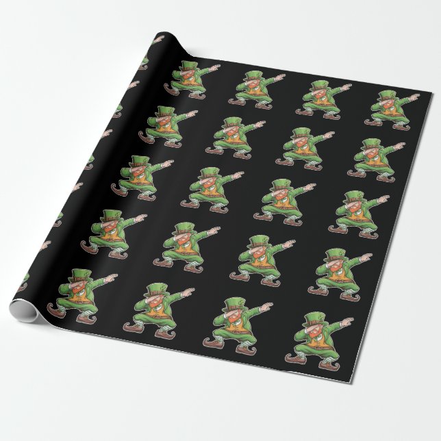 St Patricks Day Dab Dabbing Leprechaun Green Geschenkpapier (Ungerollt)
