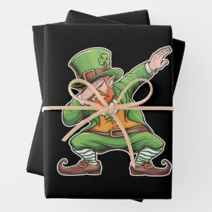 St Patricks Day Dab Dabbing Leprechaun Green Geschenkpapier Set