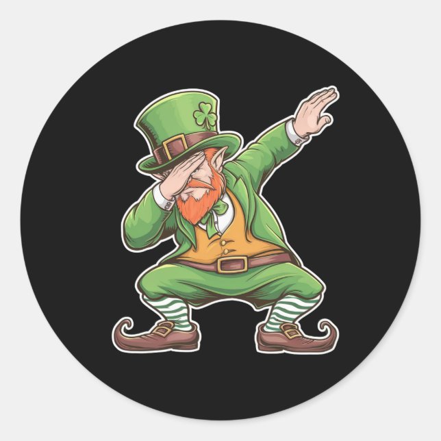 St Patricks Day Dab Dabbing Leprechaun Green Runder Aufkleber (Vorderseite)