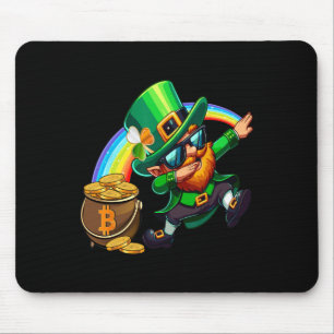 St Patricks Day Dabbing Bitcoin Rainbow Leprechaun Mousepad