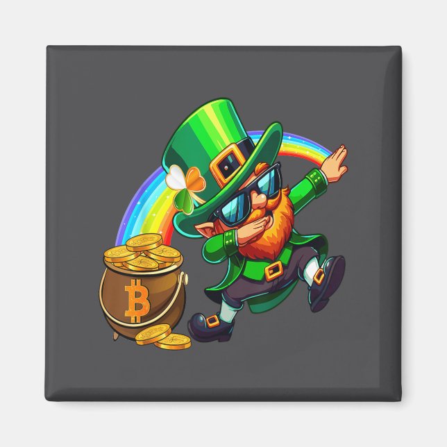 St Patricks Day Dabbing Bitcoin Regenbogen Kobold Magnet (Vorne)
