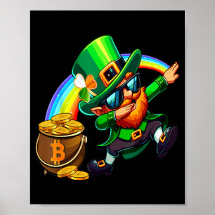 St Patricks Day Dabbing Bitcoin Regenbogen Leprech Poster