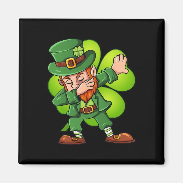 St Patricks Day Dabbing Leprechaun Clover Boys Gir Magnet (Vorne)