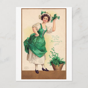 St. Patrick's Day Dame, Vintage Postkarte