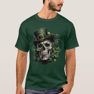 St Patricks Day Dark Irish Skull mit Kleeblättern T-Shirt