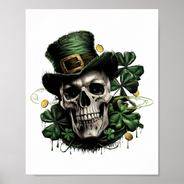 St Patricks Day Dark Irish Skull With Shamrocks T  Poster (Vorne)