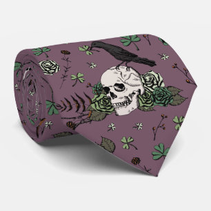 St Patrick's Day Dark Plum & Green Skulls & Rose Krawatte