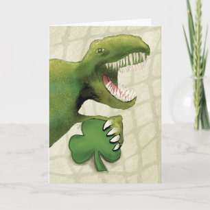 St. Patricks Day Dinosaur Holding Kleeblatt Karte