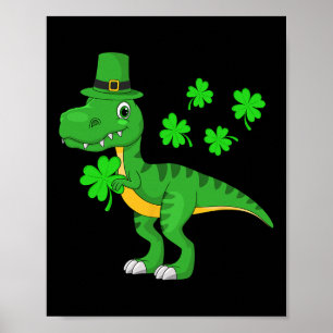 St Patricks Day Dinosaur Shamrock Leprechaun Hut K Poster