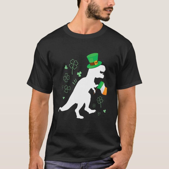 St Patricks day dinosaur t-rex with irish flag for T-Shirt (Vorderseite)