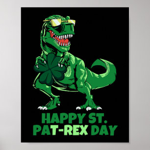 St Patricks Day Dinosaur Vier-Leaf Clover Kids Boy Poster