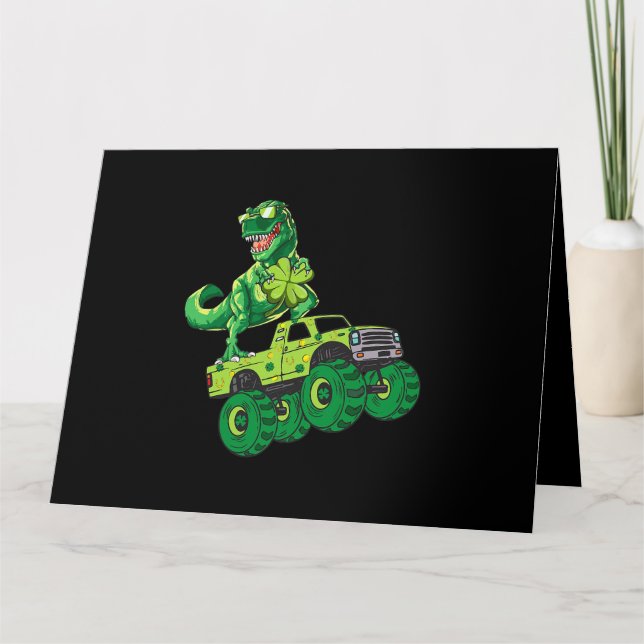 St Patricks Day Dinosaurier Monster Truck Kleeblat Karte (Vorderseite)