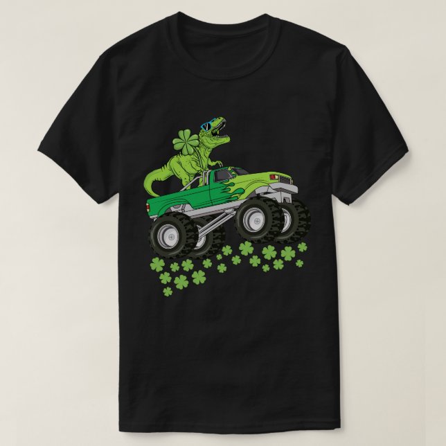 St Patricks Day Dinosaurier T Rex Monster Truck Ki T-Shirt (Design vorne)