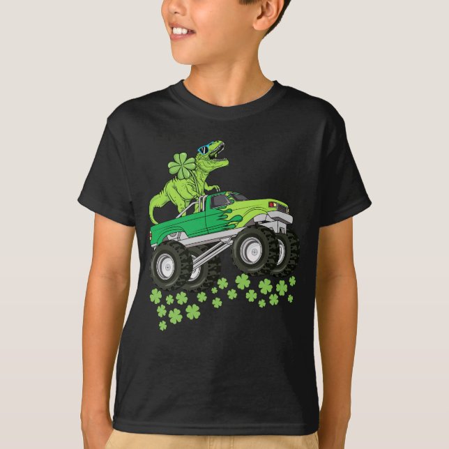 St Patricks Day Dinosaurier T Rex Monster Truck Ki T-Shirt (Vorderseite)
