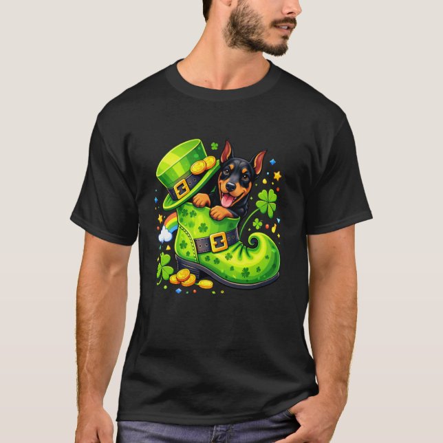St. Patrick's Day Dobermann Pinscher Kobold  T-Shirt (Vorderseite)