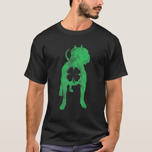 St Patrick's Day Dog Pit Bull Shamrock Clover Iris T-Shirt (Vorderseite)