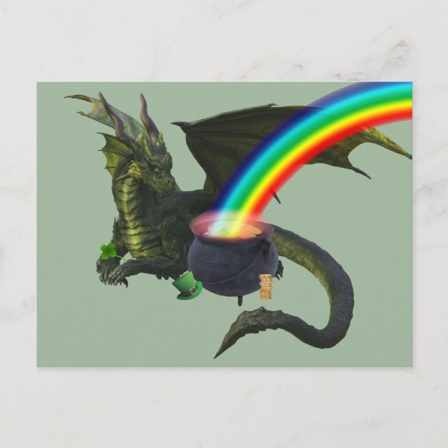 St. Patrick's Day Dragon Pot of Gold Postkarte (Vorderseite)