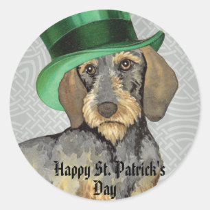 St. Patrick's Day Drahthaar Dackel Runder Aufkleber