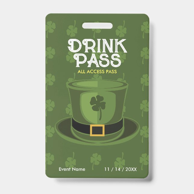 St. Patrick's Day Drink Pass Abzeichen Ausweis (Vorderseite)