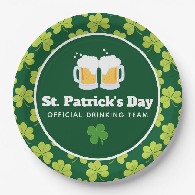 St. Patrick's Day Drinking Team Clover Pattern Pappteller (Vorderseite)