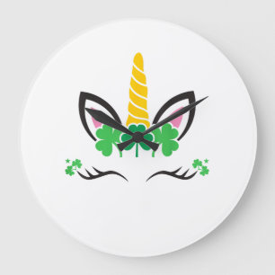 St Patrick's Day Einhorn Gesicht Leprechaun Irisch Große Wanduhr