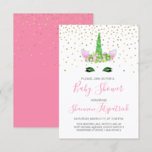 St. Patrick's Day Einhorn Mädchen Rosa Baby Shower Einladung