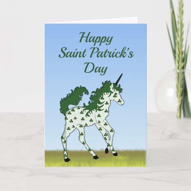 St. Patrick's Day Einhorn mit Kleeblatt Spots Karte (Vorderseite)