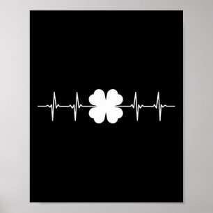 St Patricks Day Ekg Herzschlag Kleeblatt Vierblatt Poster