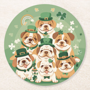 St. Patrick's Day English Bulldoggen Runder Pappuntersetzer