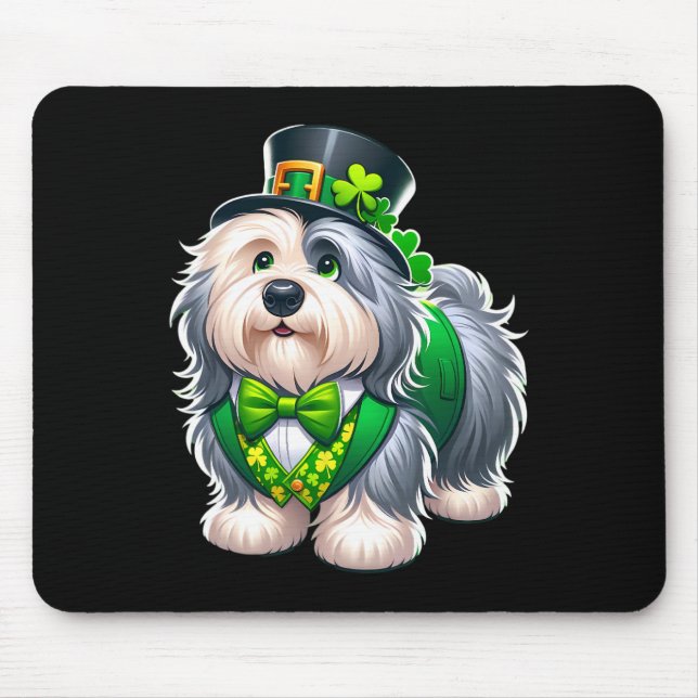 St. Patricks Day English Sheepdog Leprechaun Männe Mousepad (Vorne)
