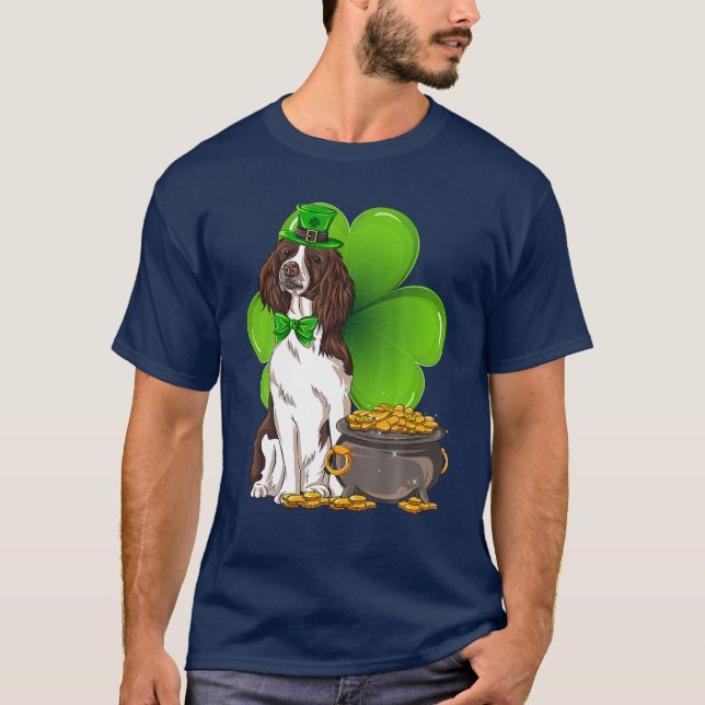 St Patrick's Day English Springer Spaniel Kleeblat T-Shirt (Vorderseite)