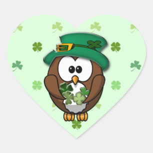 St. Patrick's Day Eule Herz-Aufkleber